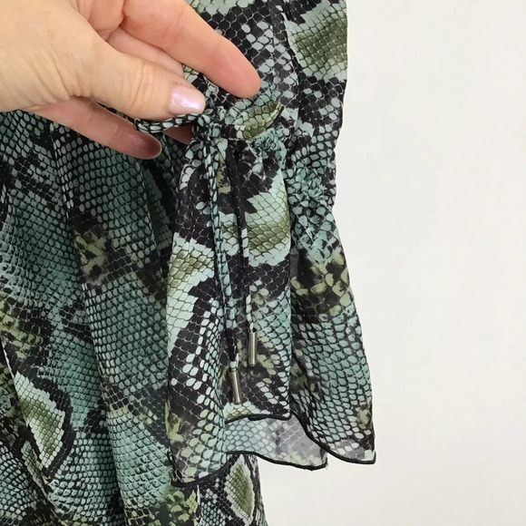 Karen Millen Snake Print Ruffle Bell Sleeve Midi Dress Green/Black NWT Size 14 - Picture 7 of 11